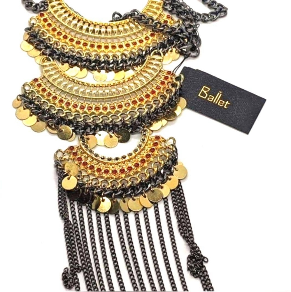 Bohemian Tribal Jewelry Set: Multi-Strand Coin Necklace & Earrings - Picture 10 of 10